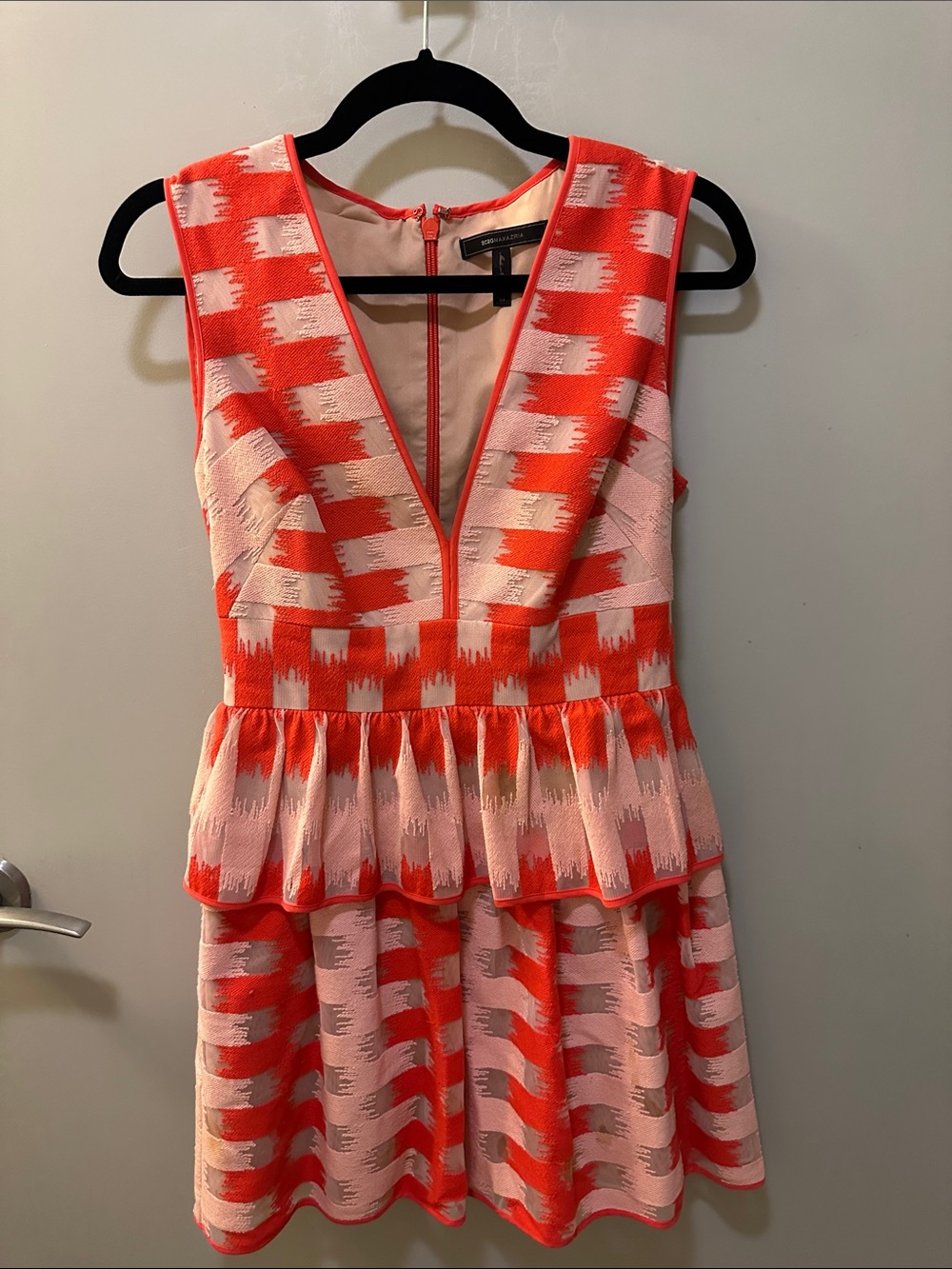 BCBGMaxAzria Coral and Light Pink Patterned Mini Dress
